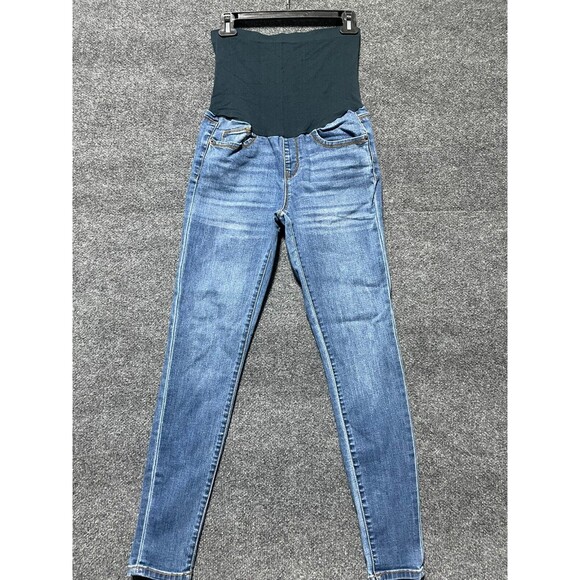 Indigo Poppy Maternity Jeans Women's Size Medium Belly Band Blue Denim - Picture 1 of 15